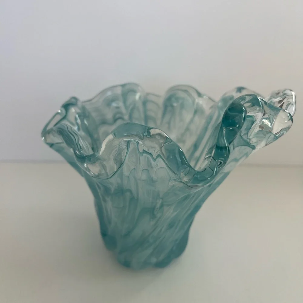 Murano Hand Blown Italian Glass Vase. Blue / Clear. Water Vase. Made In Italy - Picture 4 of 11
